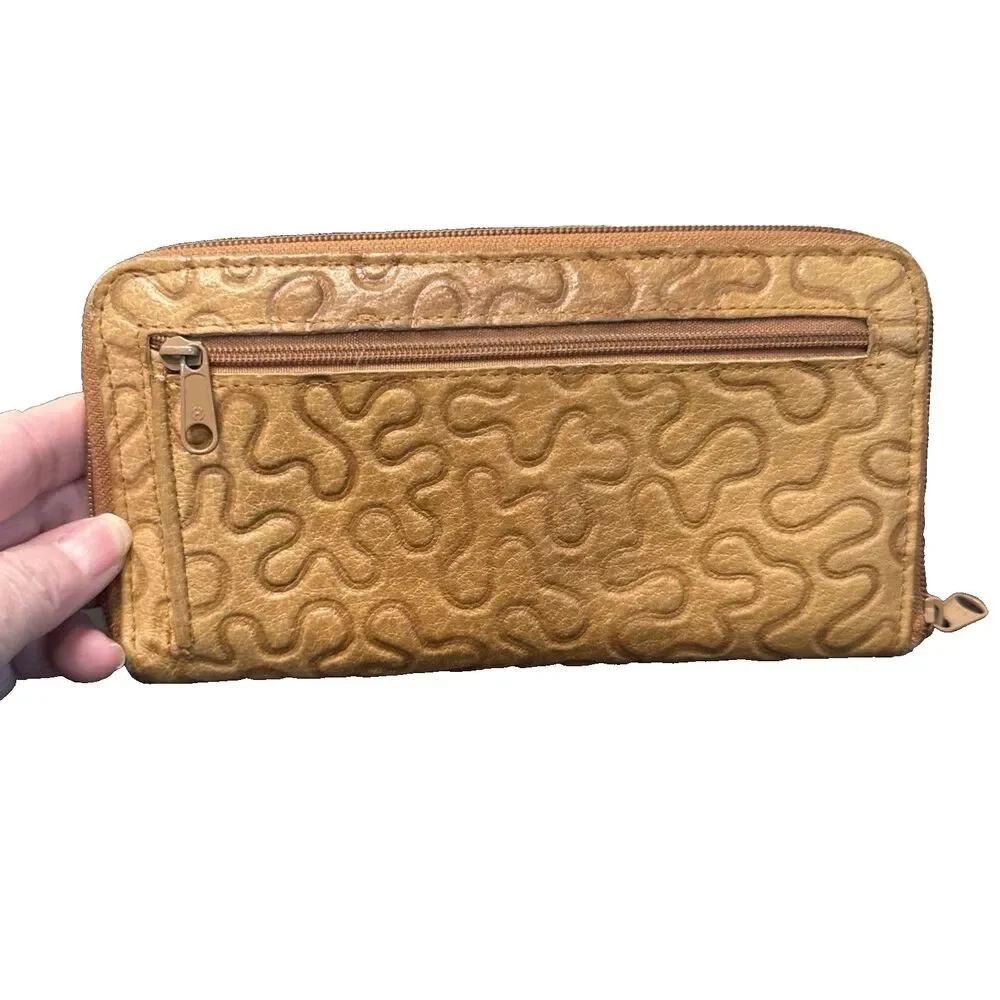 Mundi Genuine Leather Wallet Clutch Brown Tan Zipper Textured